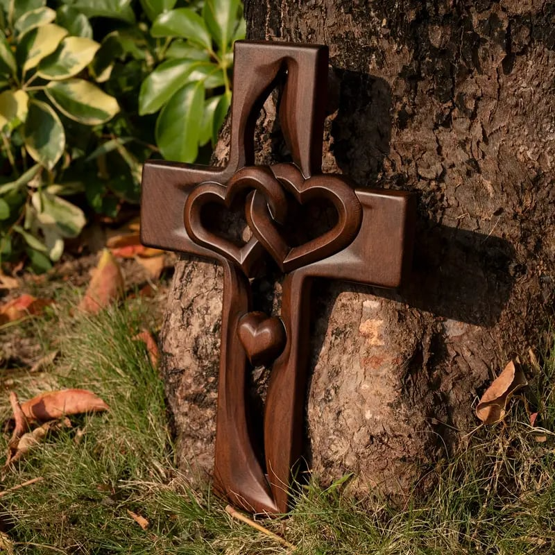 🔥Last Day Special Sale 49% OFF-❤️Intertwined Hearts Wooden Cross(Warehouse clearance)