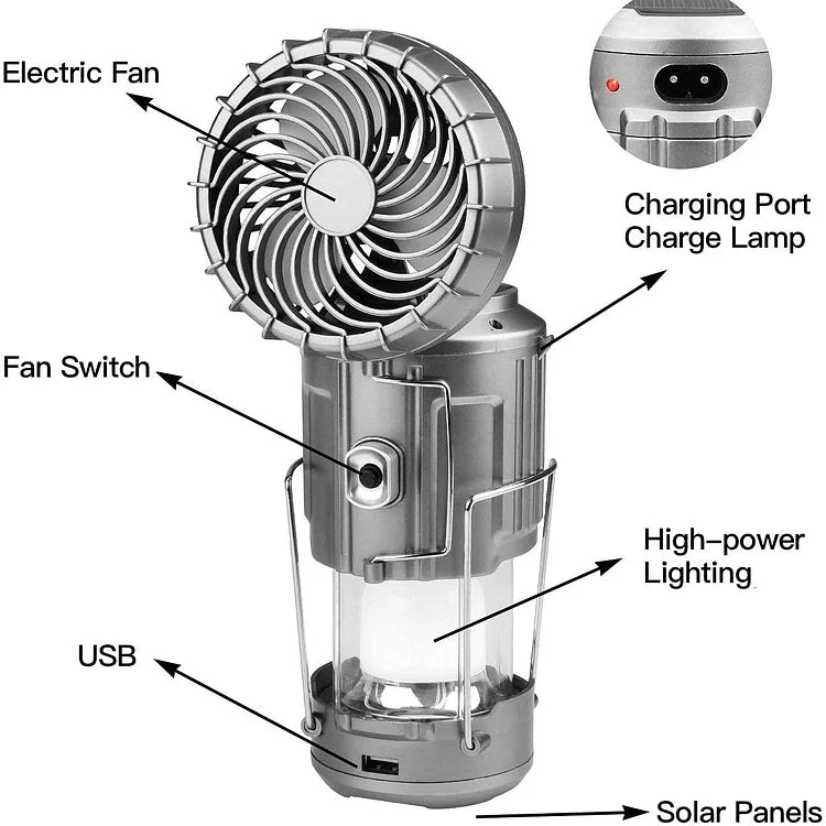 💡5-in-1 Portable Solar Fan Lantern