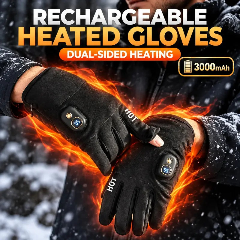 TYglobal Rechargeable Electric Heated Gloves for Men & Women, 3000mAh Battery, 3 Heat Levels Up to 131°F, Back of Hand & Fing