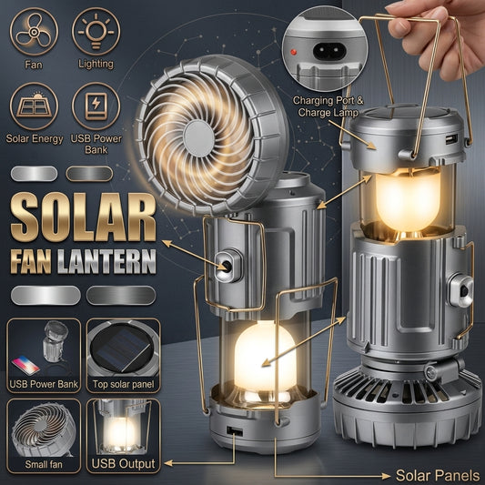 💡5-in-1 Portable Solar Fan Lantern