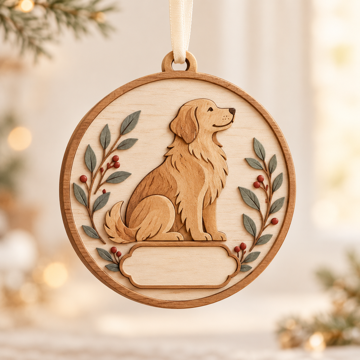 Personalized pet keepsake ornament design concept with blank nameplate