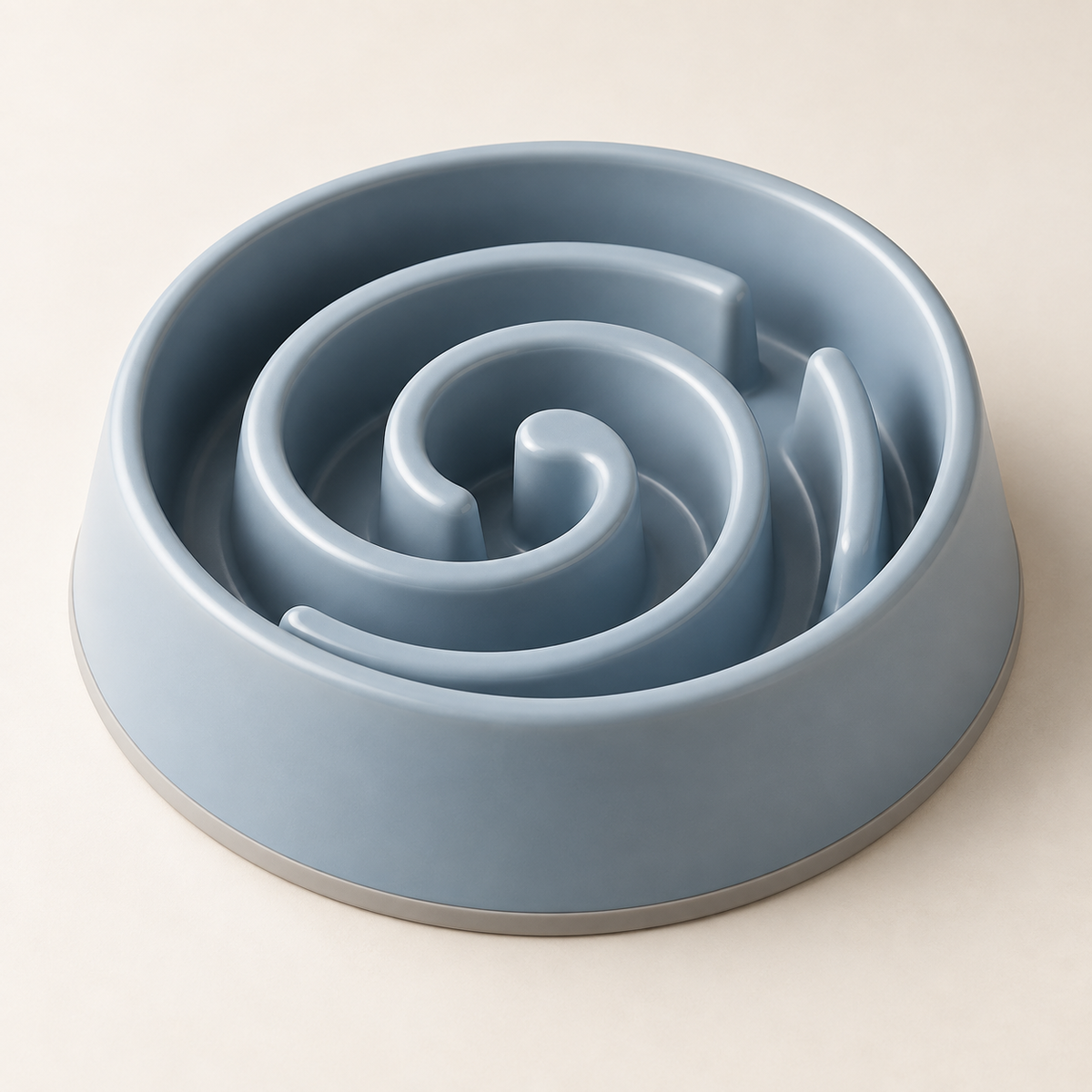 Dusty blue spiral slow feeder dog bowl concept