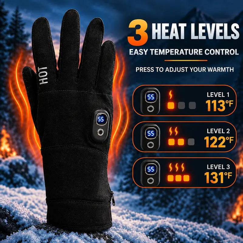TYglobal Rechargeable Electric Heated Gloves for Men & Women, 3000mAh Battery, 3 Heat Levels Up to 131°F, Back of Hand & Fing